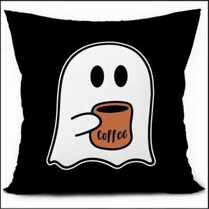 GHOST DRINKING COFFEE PILLOW COVER-NEW